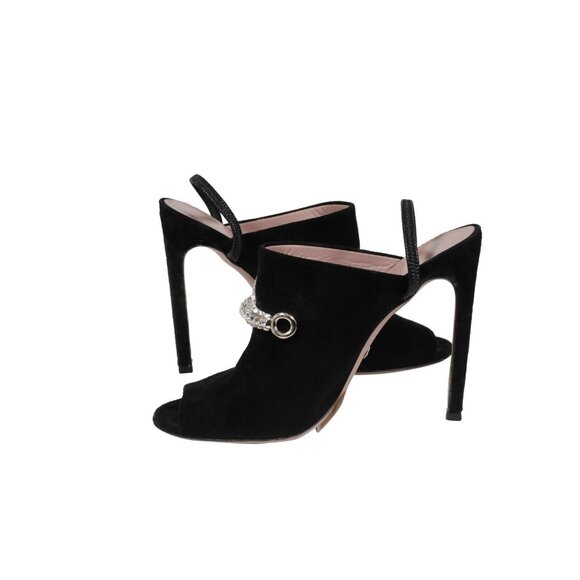 Gucci Womens Maxime Crystal Embellished Mule Sandals US 8 EU 38 Black Suede - Picture 9 of 10